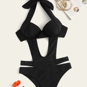 Ruched bustier halter one piece swimsuit
